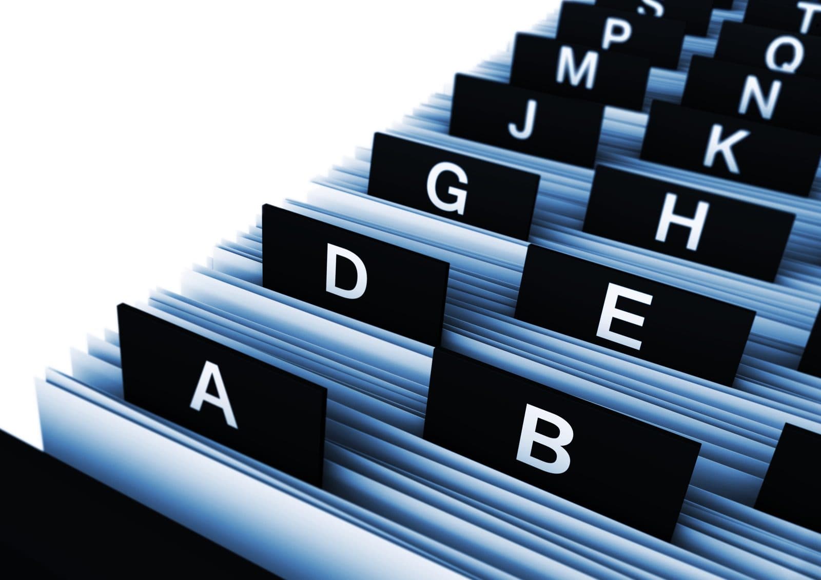 Alphabetical index cards representing a searchable provider directory